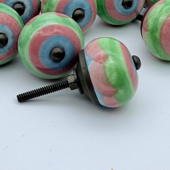 Set of 10 Handpainted Pastel Ceramic Drawer Cabinet Knobs - Picture 3 of 6